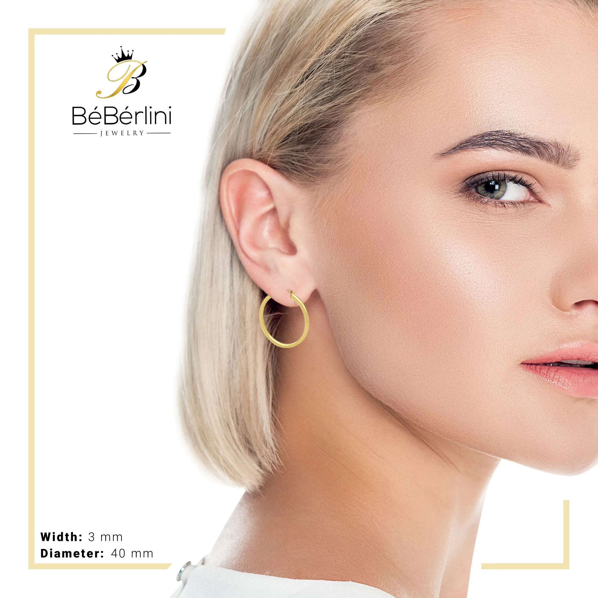 14K Gold-Plated Hoop Earrings 3 mm 25 - 70 mm
