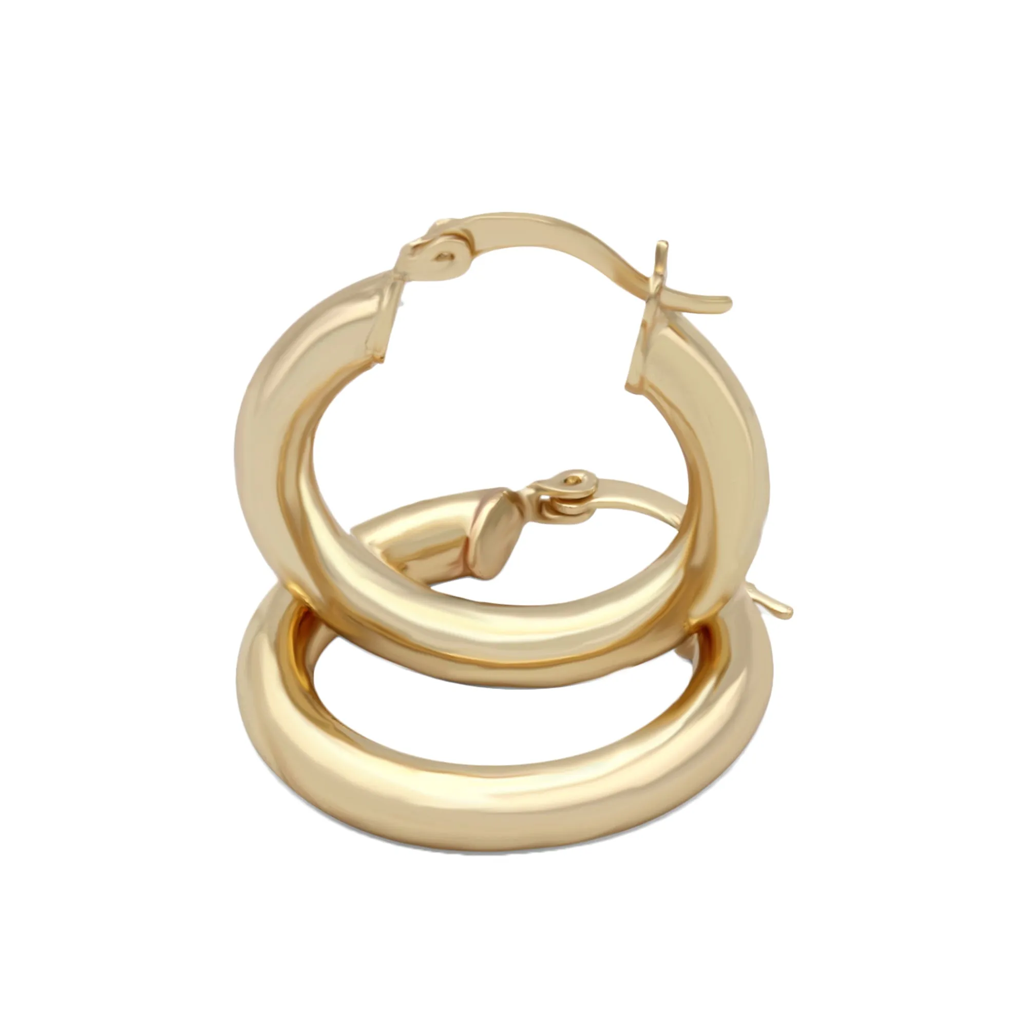 14K Gold-Plated Plain Hoop Women Earrings 4 mm 25 - 80 mm