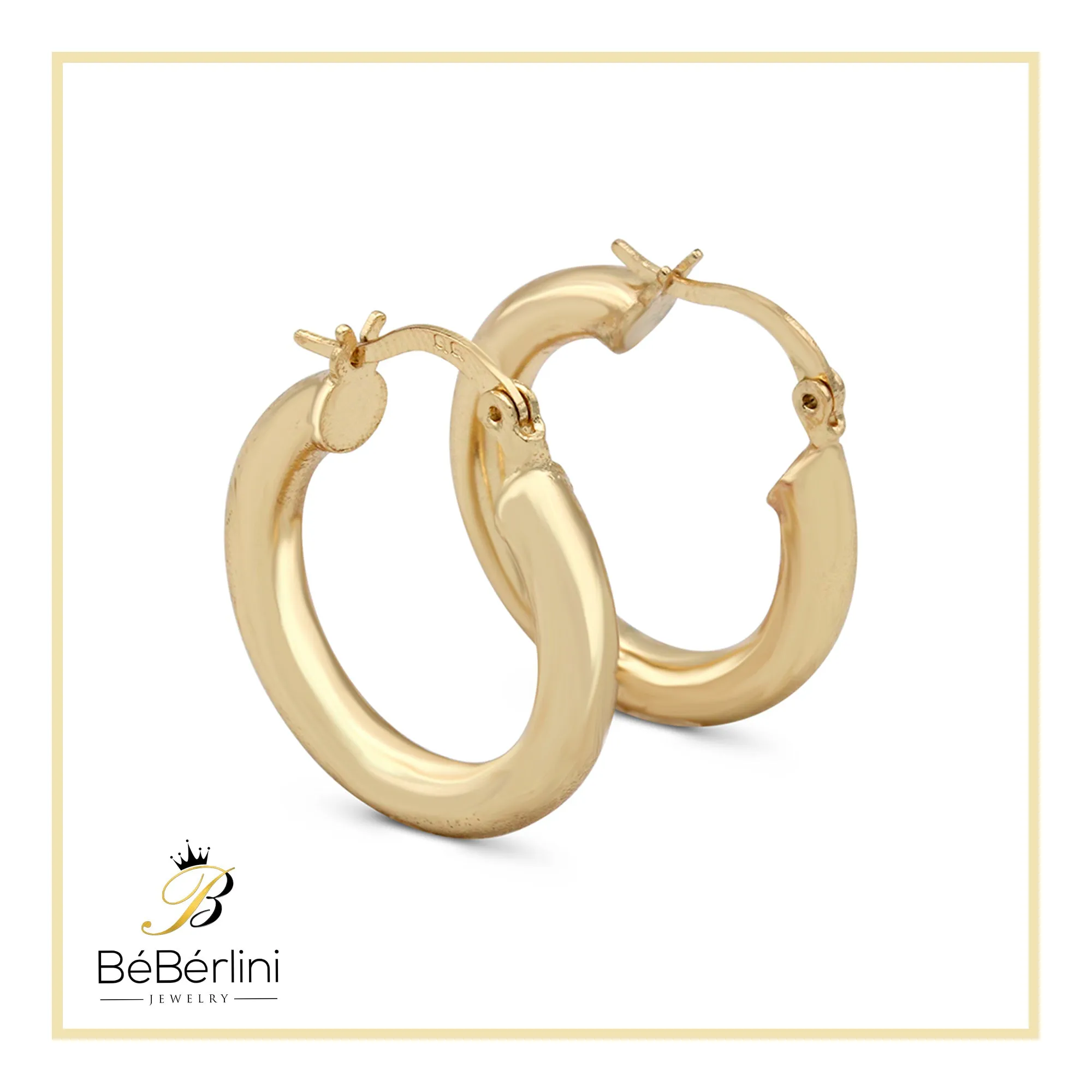 14K Gold-Plated Plain Hoop Women Earrings 4 mm 25 - 80 mm