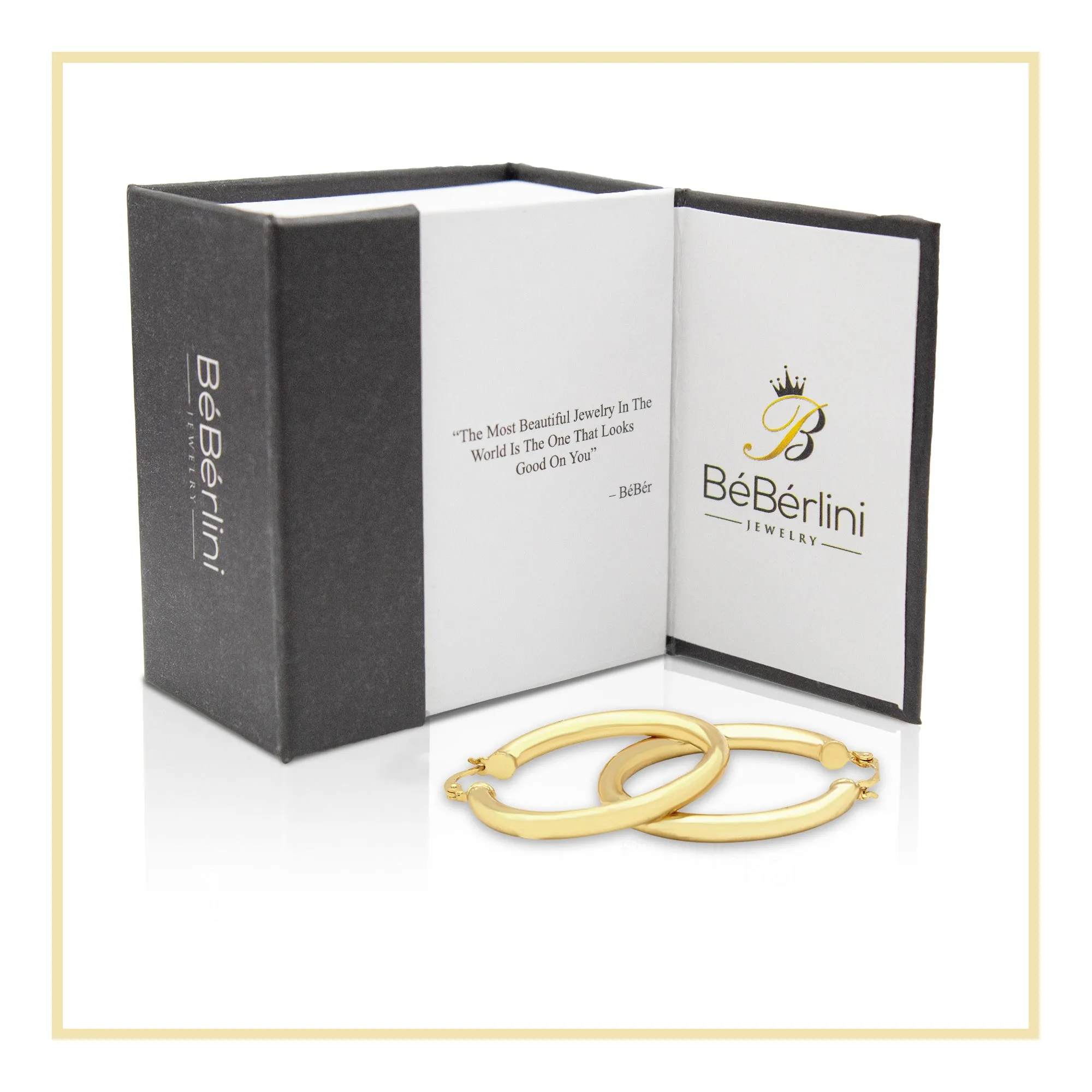 14K Gold-Plated Plain Hoop Women Earrings 4 mm 25 - 80 mm