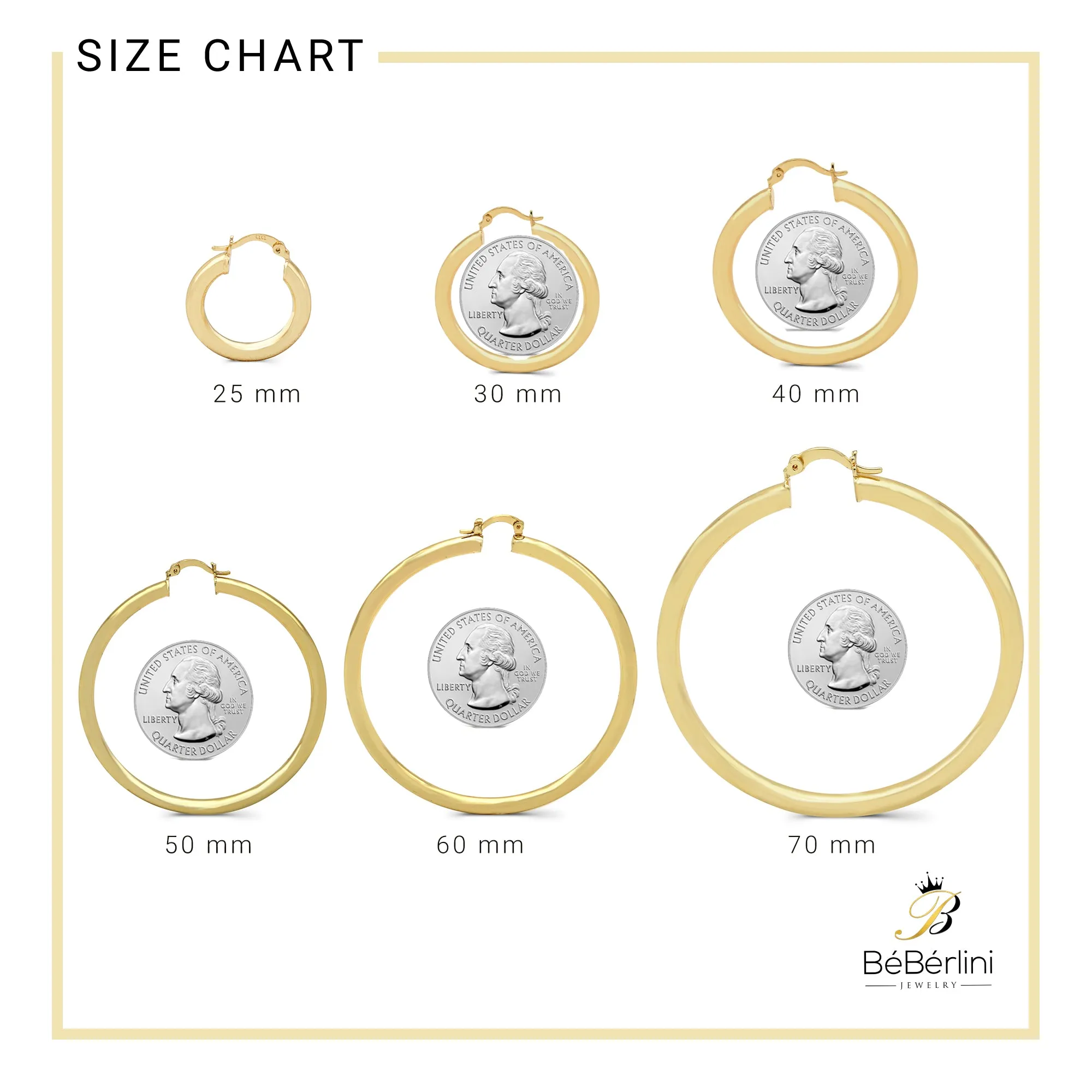 14K Gold-Plated Plain Hoop Women Earrings 4 mm 25 - 80 mm