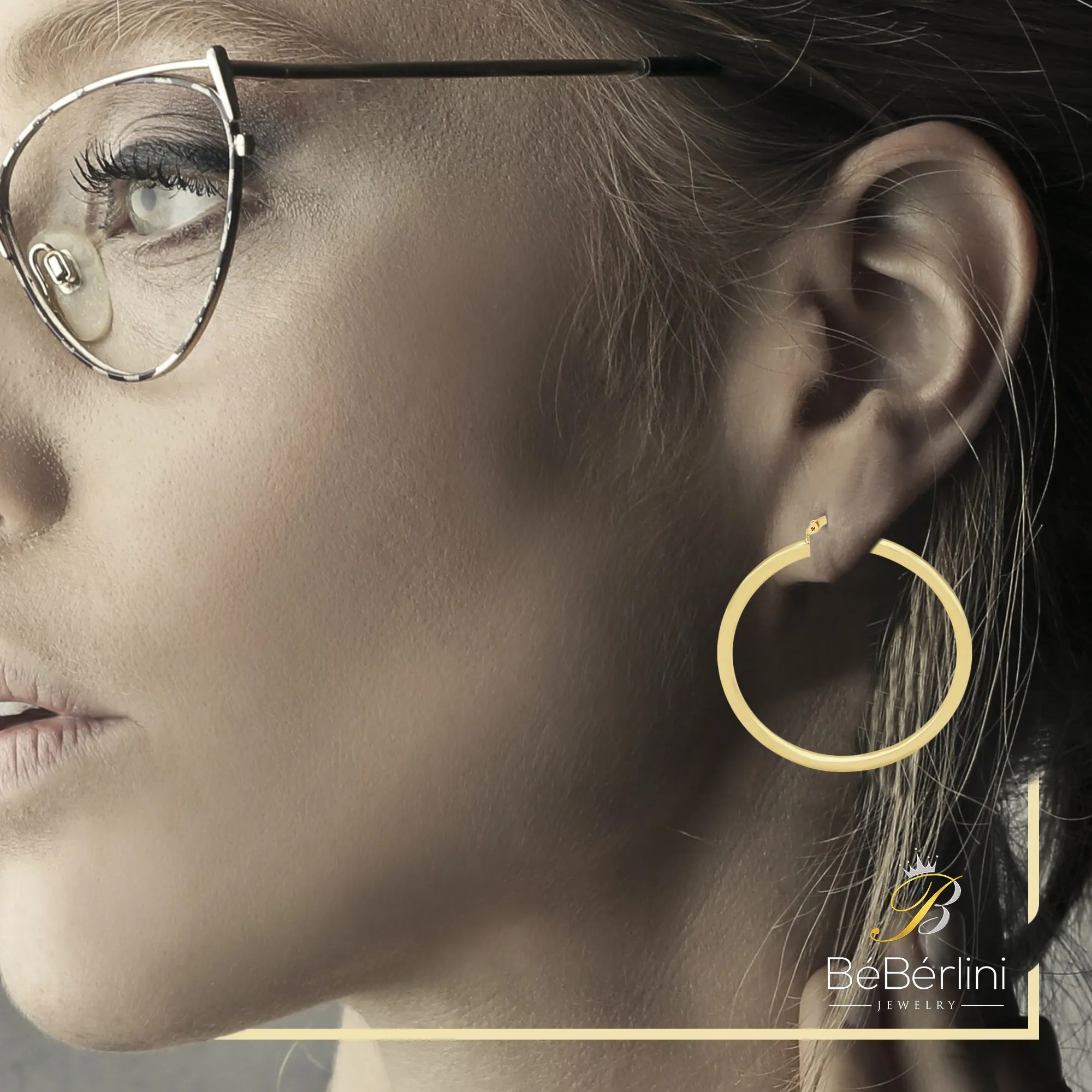 14K Gold-Plated Plain Hoop Women Earrings 4 mm 25 - 80 mm