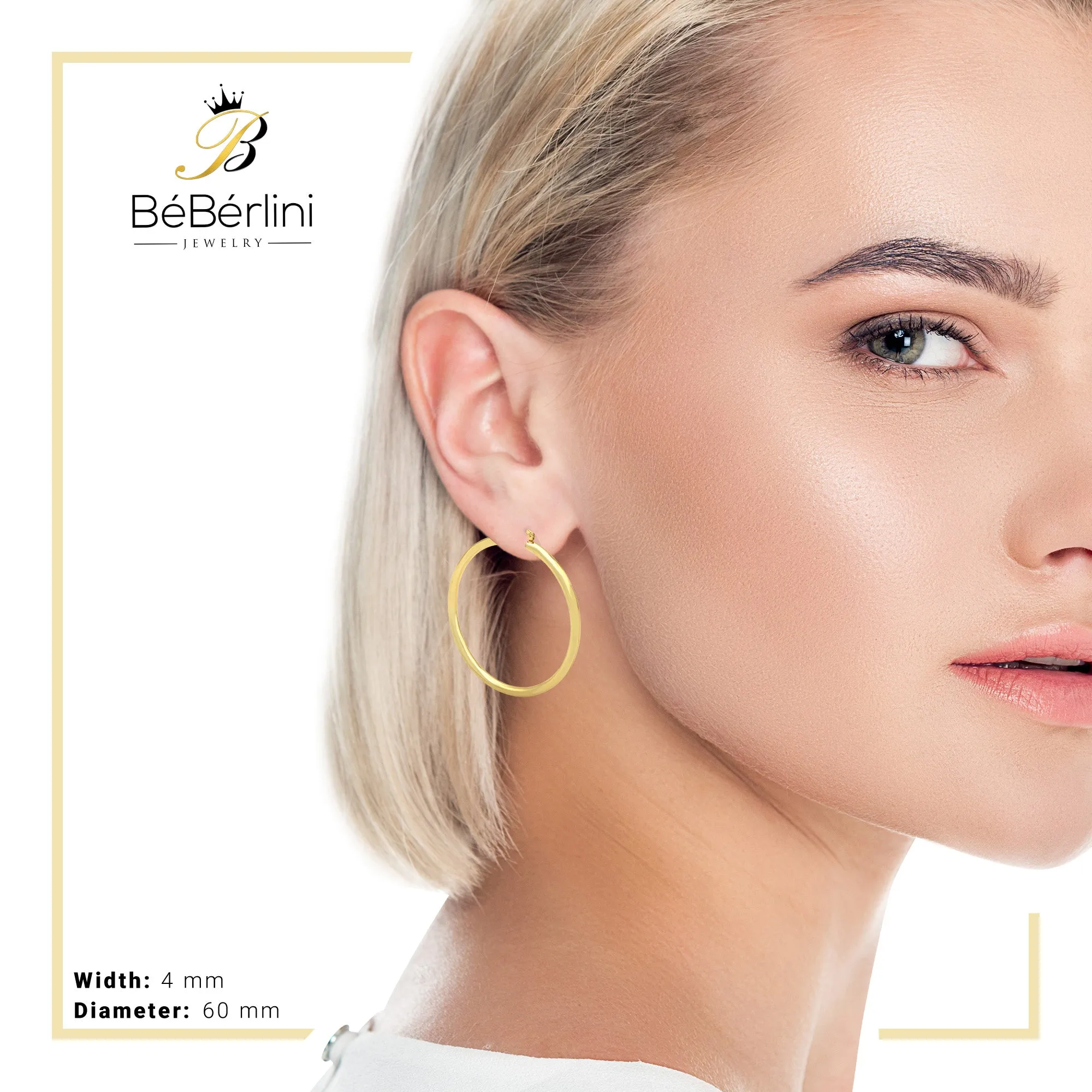 14K Gold-Plated Plain Hoop Women Earrings 4 mm 25 - 80 mm