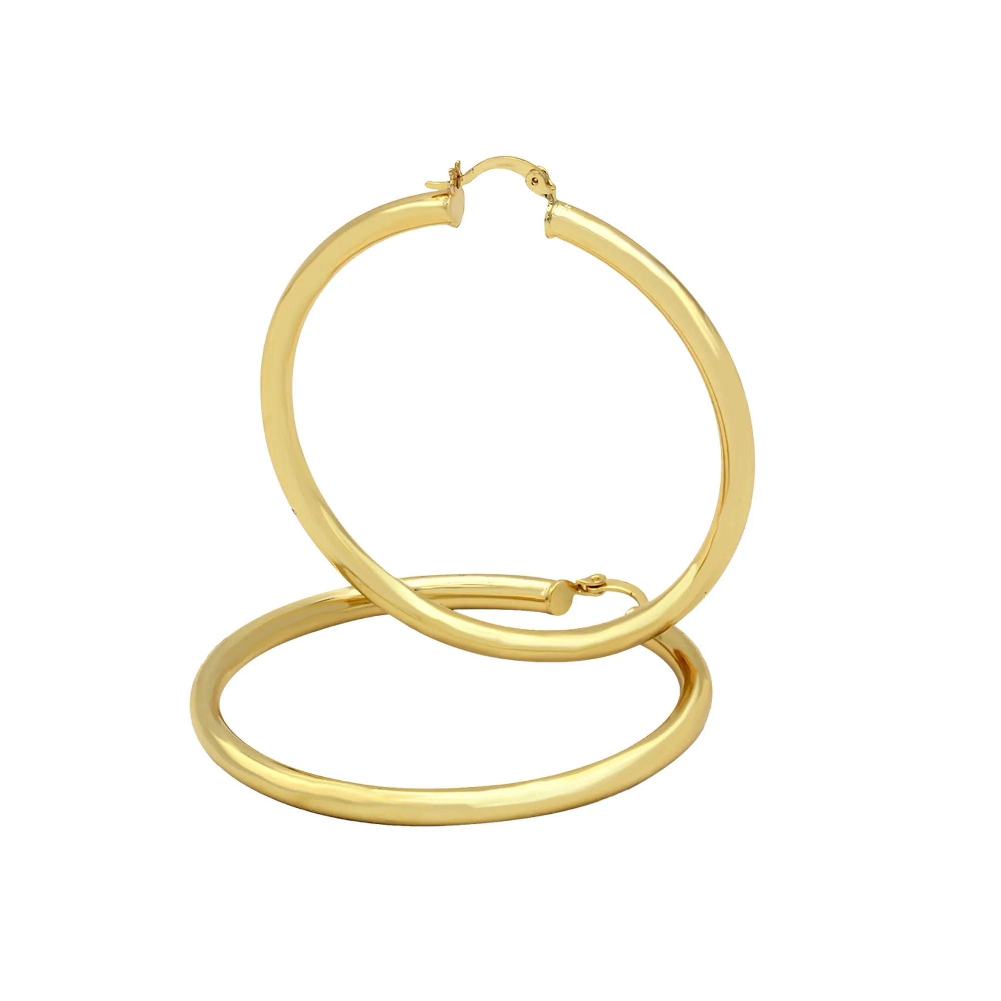14K Gold-Plated Plain Hoop Women Earrings 4 mm 25 - 80 mm