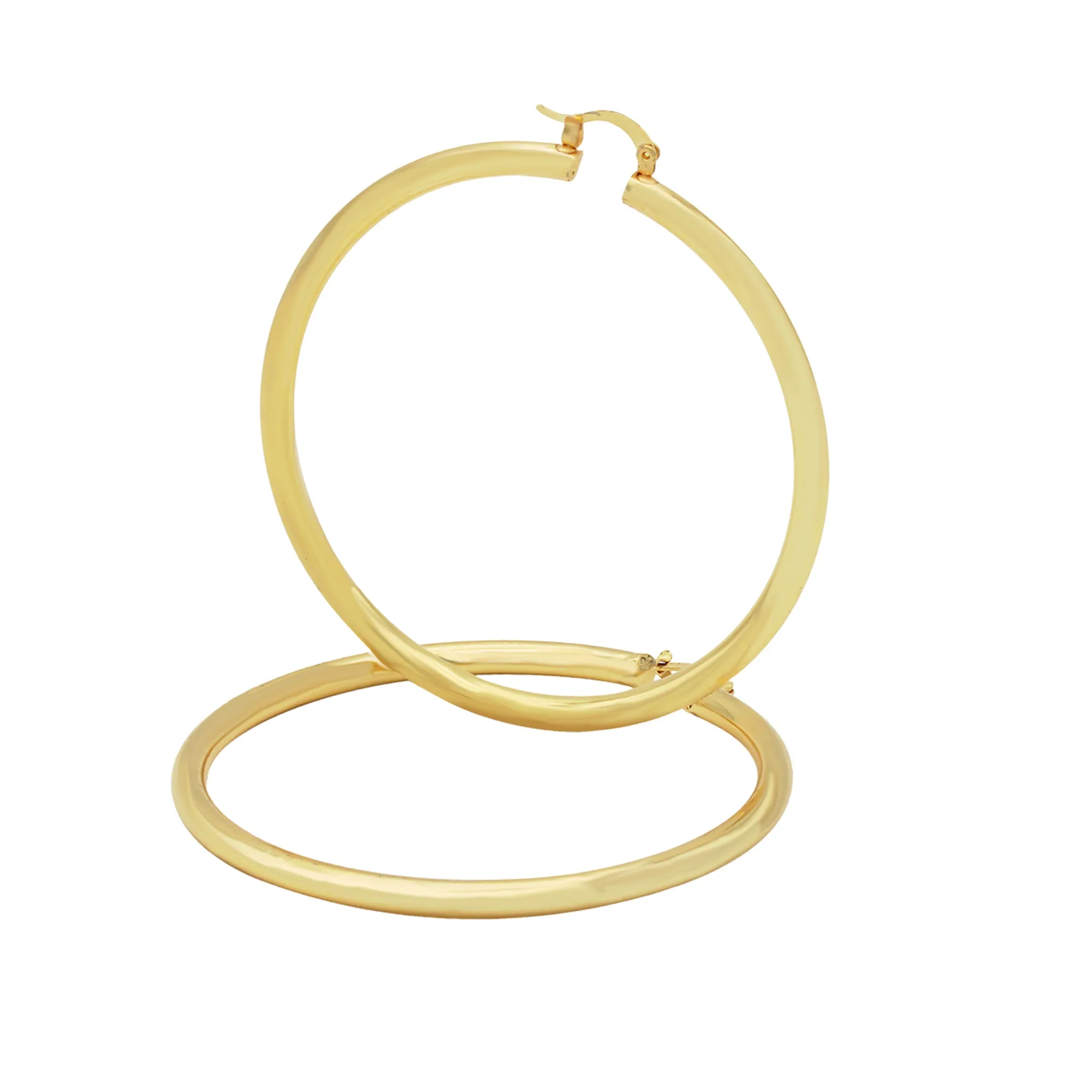 14K Gold-Plated Plain Hoop Women Earrings 4 mm 25 - 80 mm