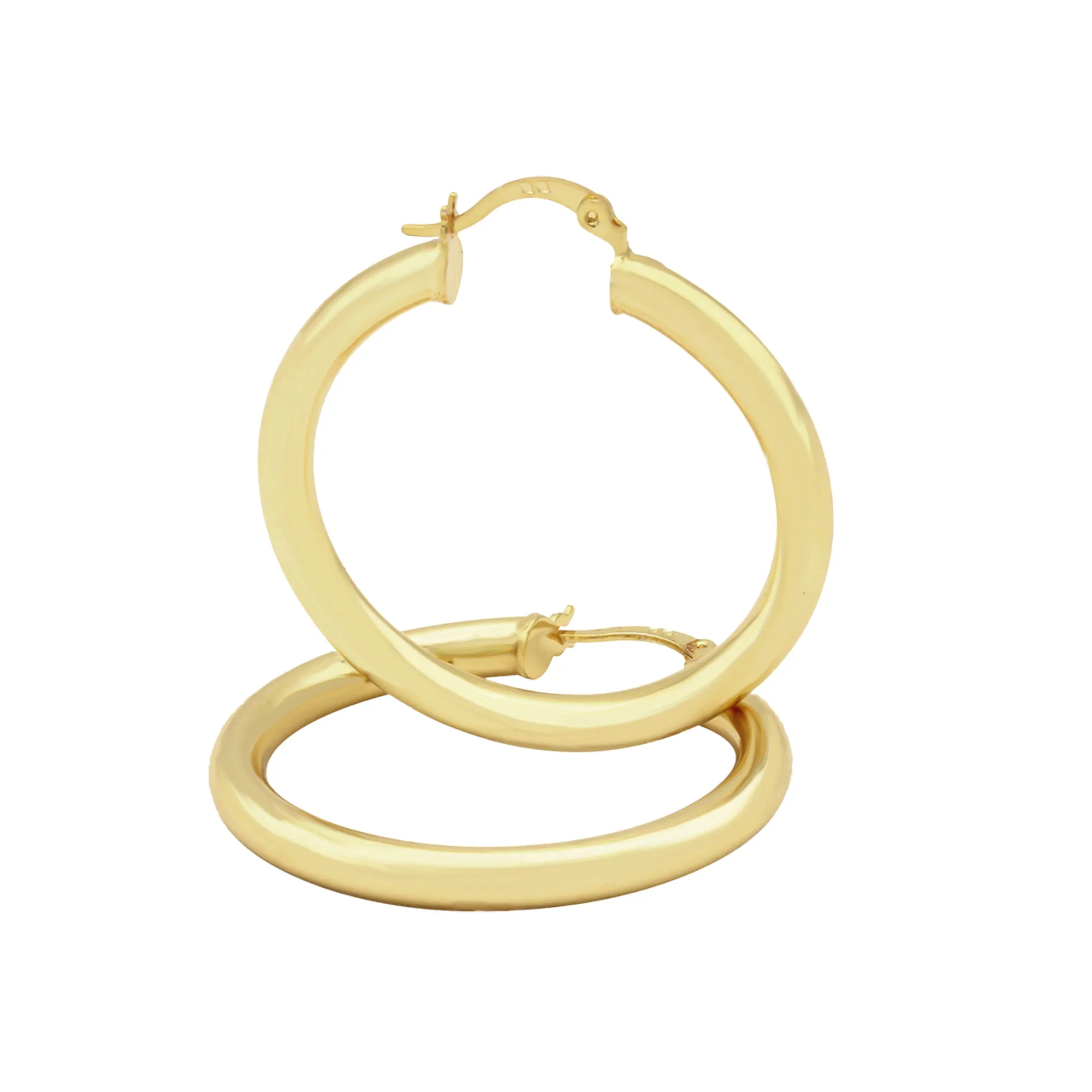 14K Gold-Plated Plain Hoop Women Earrings 4 mm 25 - 80 mm
