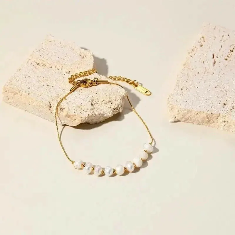 14k Gold Plated Stainless Steel Fresh Water Pearl Bead Bracelet -  Fidget Anxiety Relief Jewellery