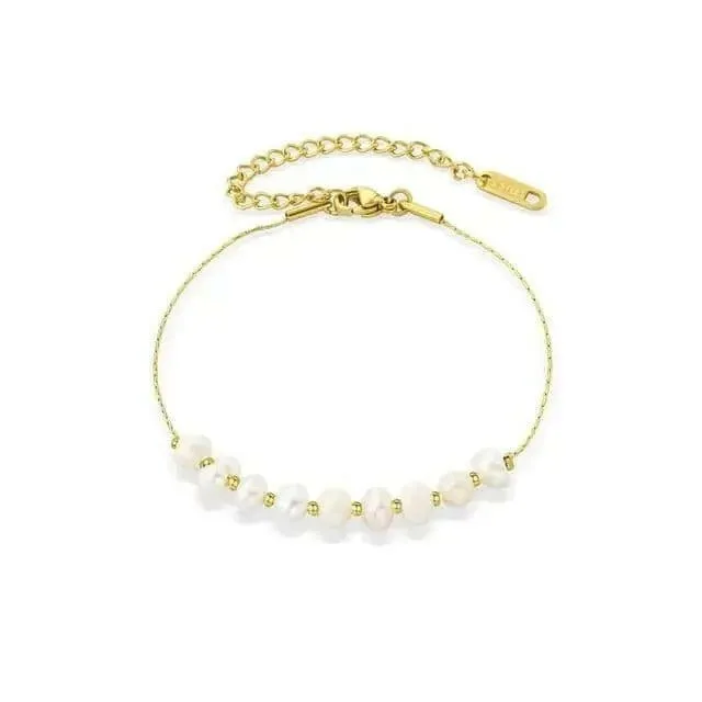 14k Gold Plated Stainless Steel Fresh Water Pearl Bead Bracelet -  Fidget Anxiety Relief Jewellery