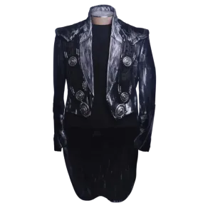 19th Century Inspired Tailcoat Jacket with Leather Shoulders - Handpainted
