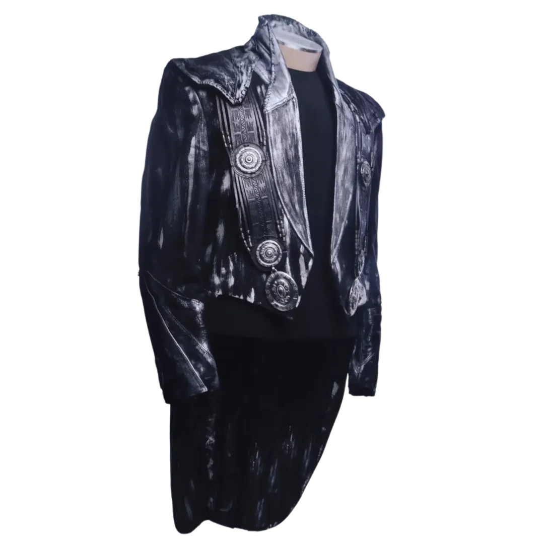 19th Century Inspired Tailcoat Jacket with Leather Shoulders - Handpainted