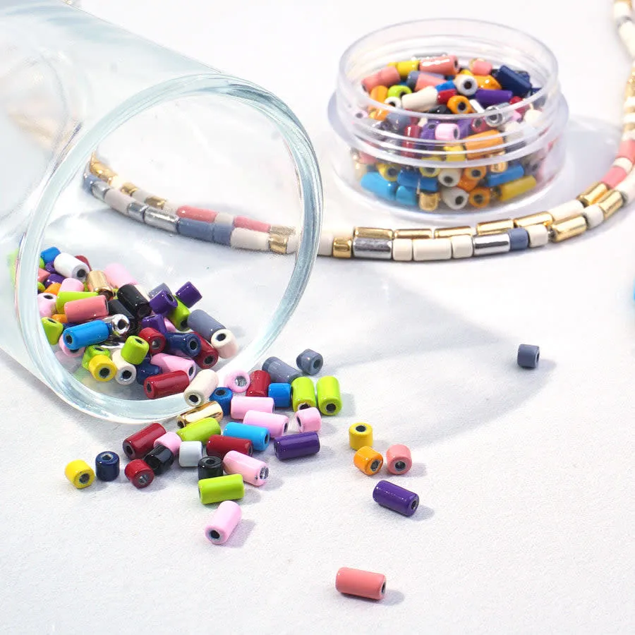 6mm Cream Enamel Tube Bead (10 Pieces)