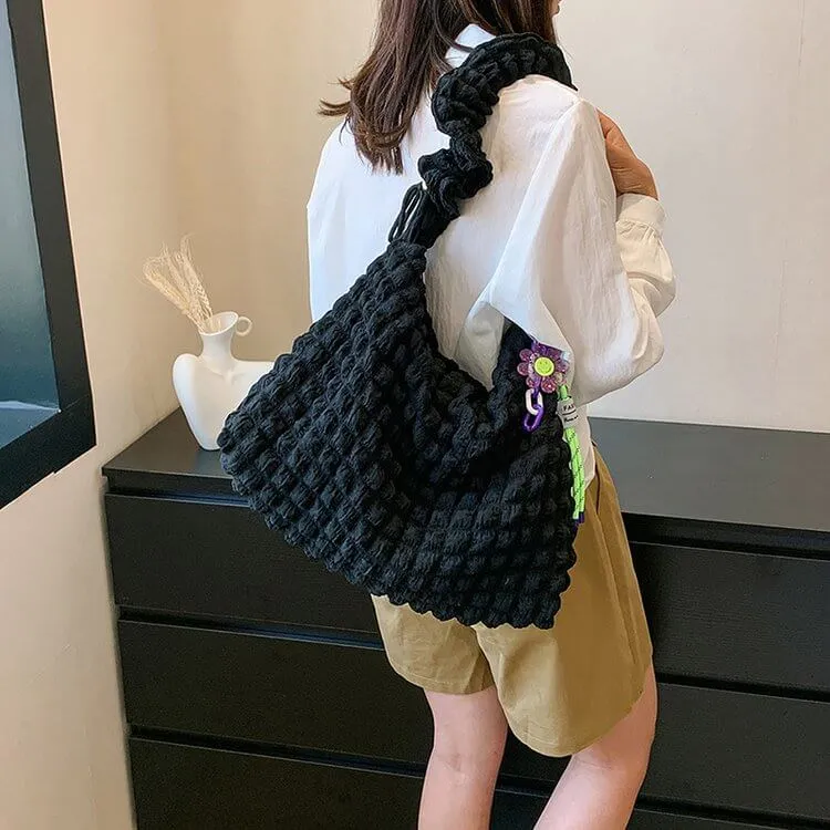 Adjustable Waffle Bubble Shoulder Bag-Showtown