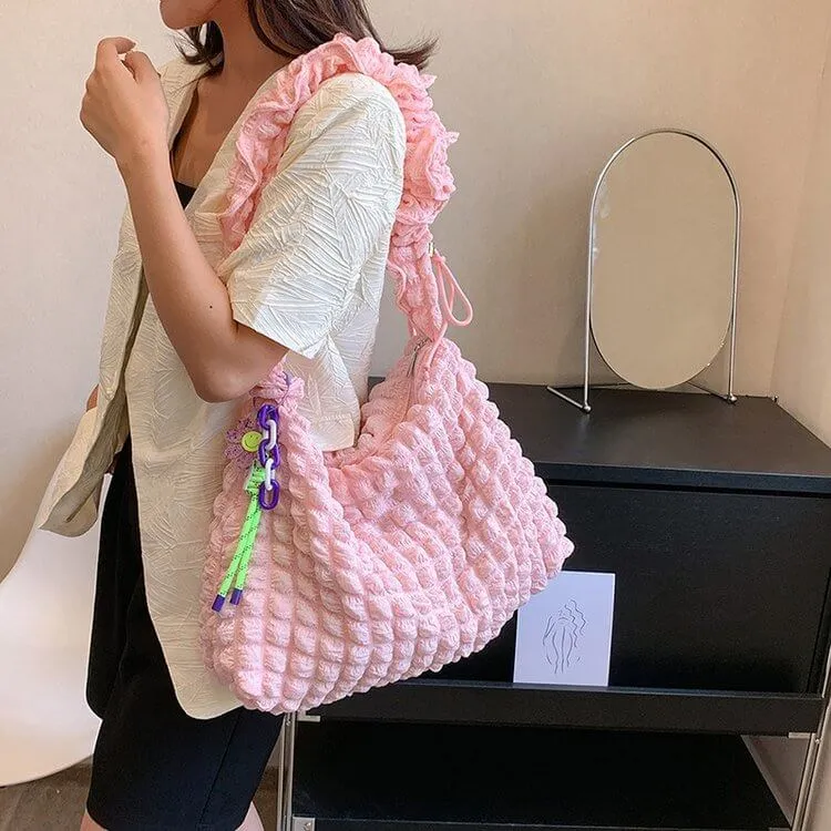 Adjustable Waffle Bubble Shoulder Bag-Showtown