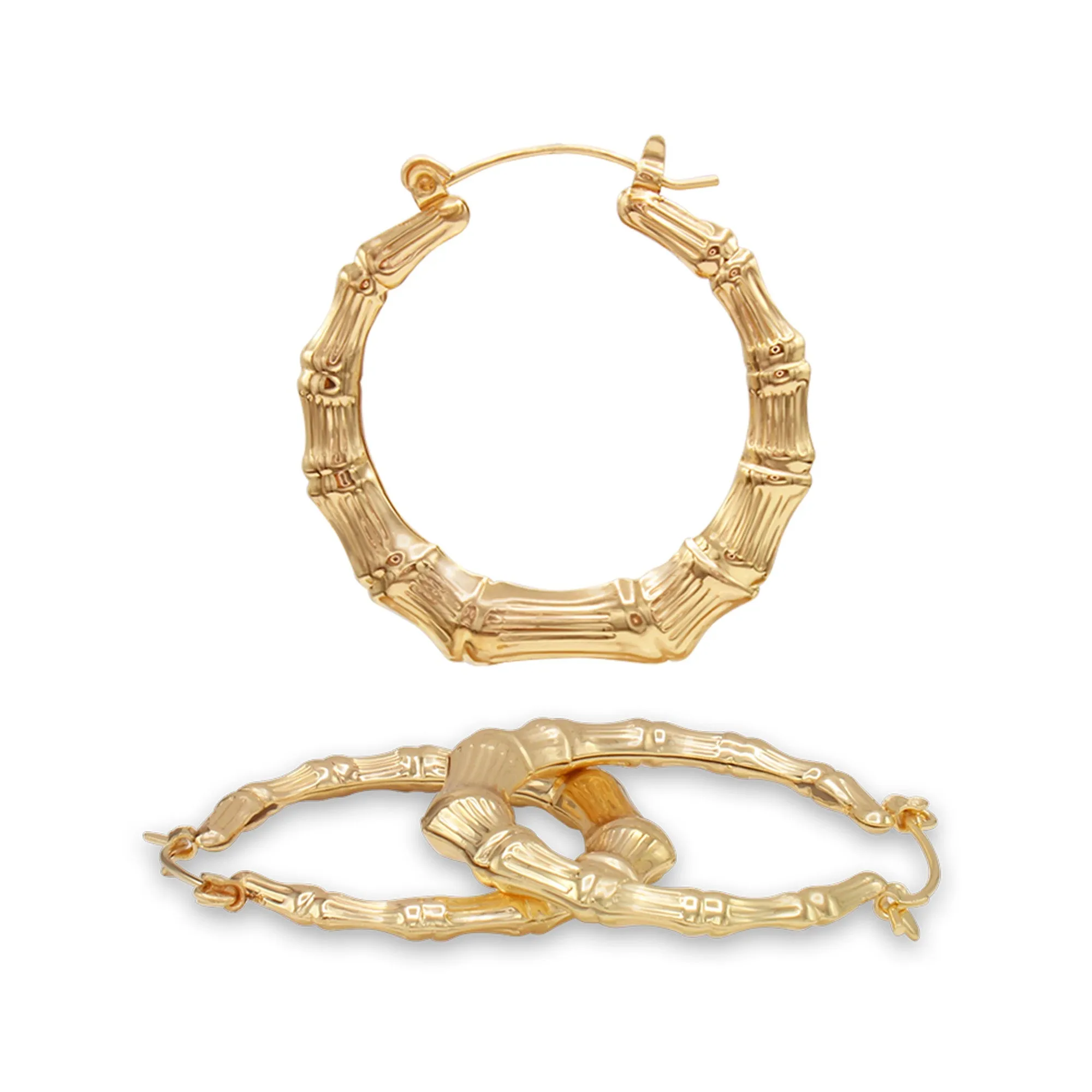 Bamboo Hoop Earrings 14K Gold-Plated Women Jewelry 40 mm