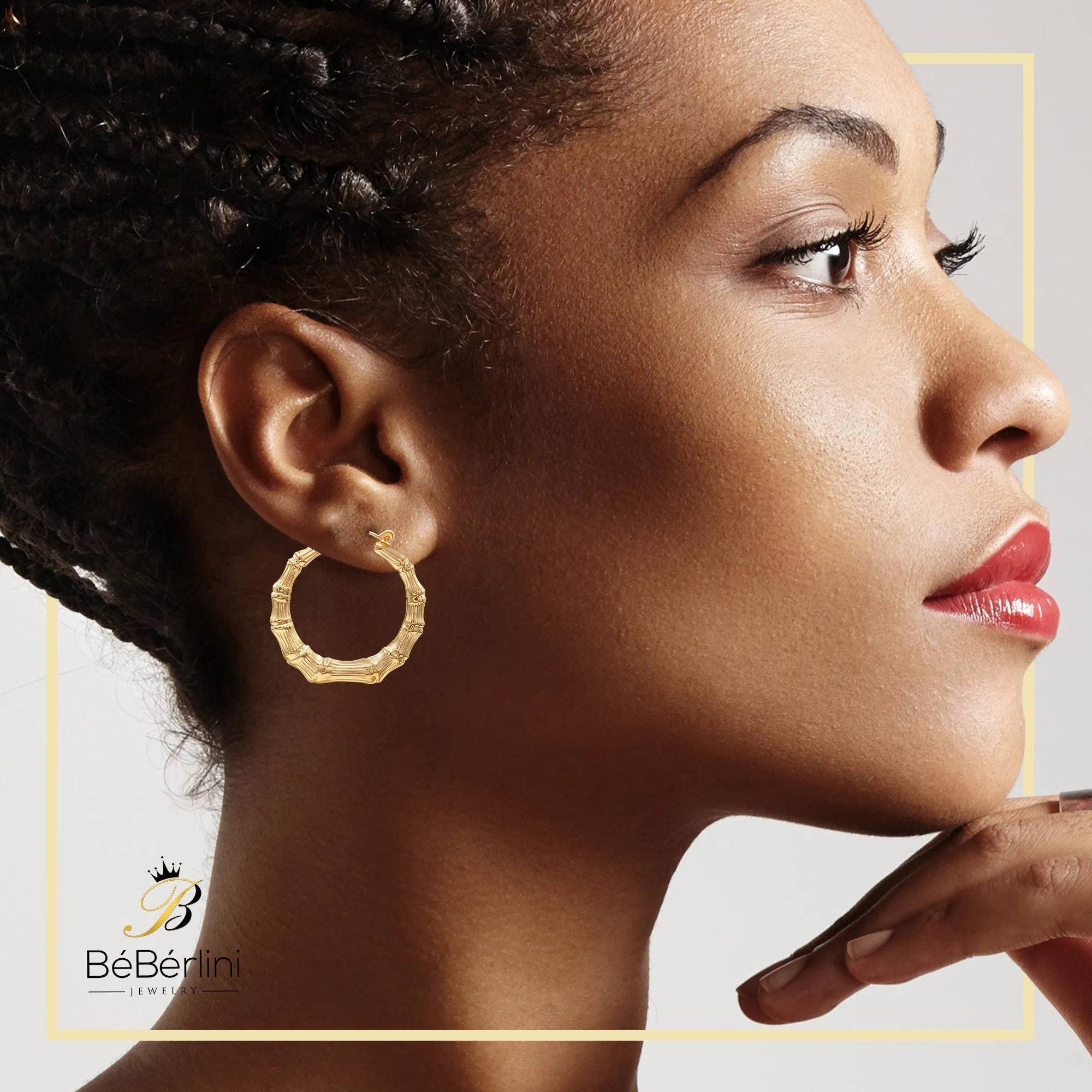 Bamboo Hoop Earrings 14K Gold-Plated Women Jewelry 40 mm