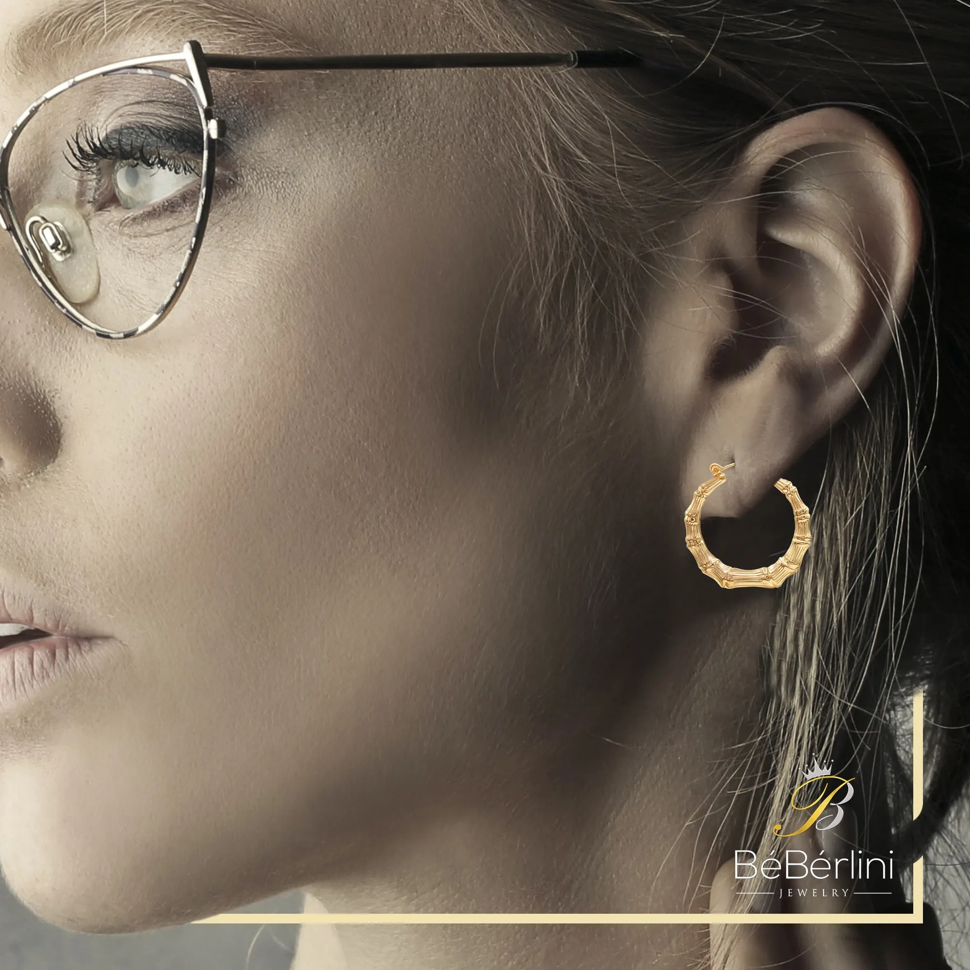 Bamboo Hoop Earrings 14K Gold-Plated Women Jewelry 40 mm