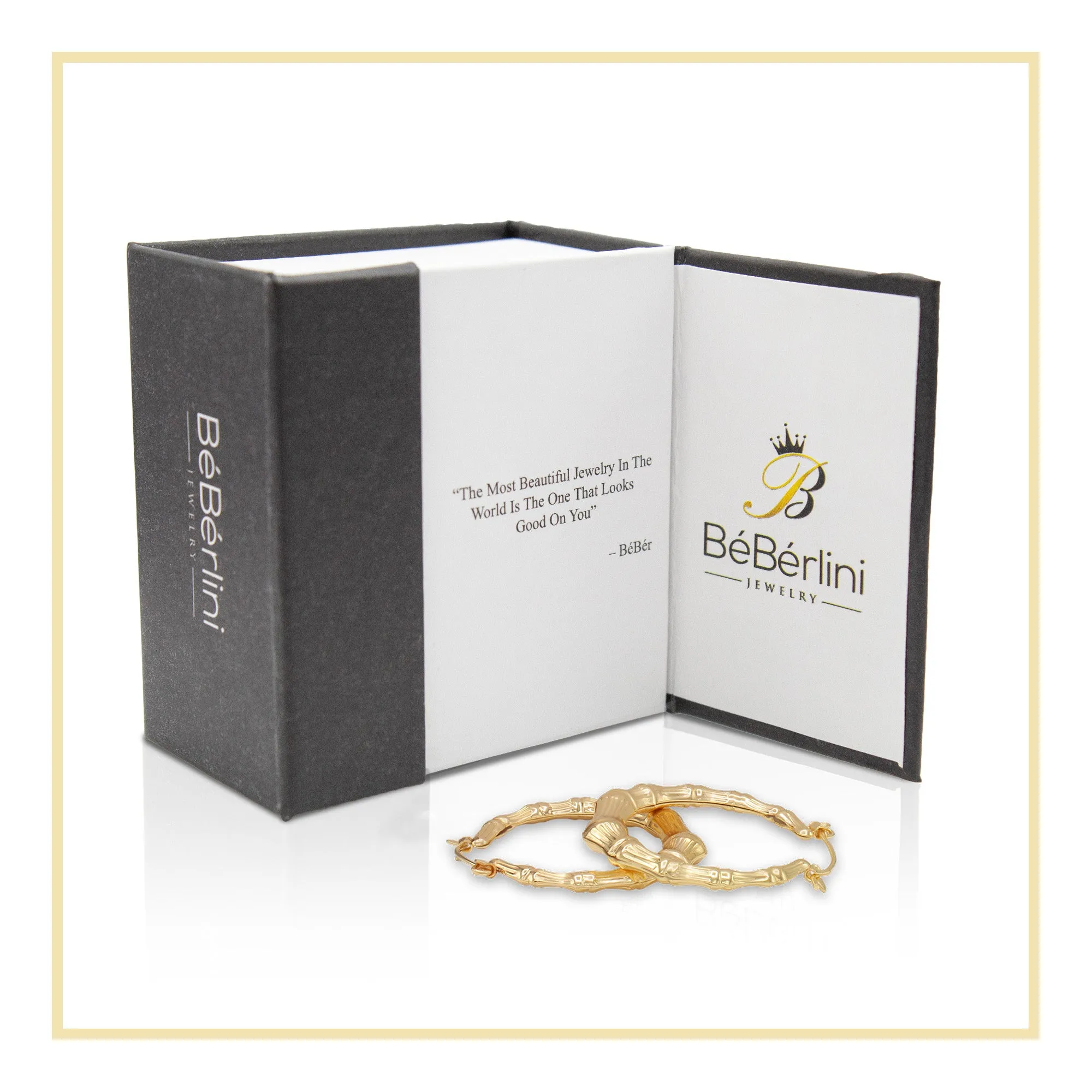 Bamboo Hoop Earrings 14K Gold-Plated Women Jewelry 40 mm