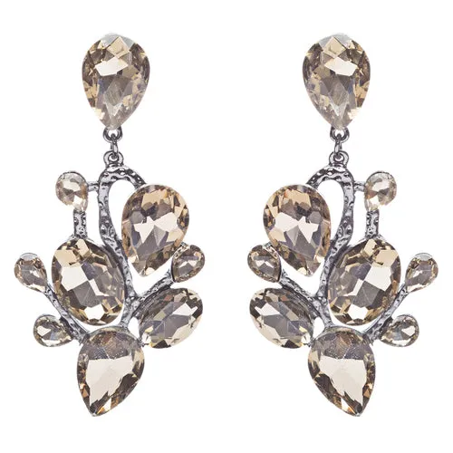 Beautiful Shiny Dazzling Multi Shapes Glass Stones Dangle Earrings E757 Brown