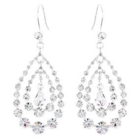 Bridal Wedding Jewelry Crystal Rhinestone Multi Teardrops Dangle Earrings Silver