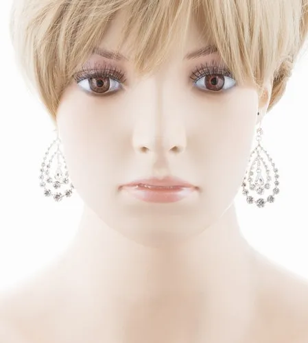 Bridal Wedding Jewelry Crystal Rhinestone Multi Teardrops Dangle Earrings Silver