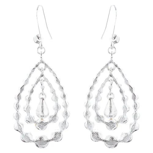 Bridal Wedding Jewelry Crystal Rhinestone Multi Teardrops Dangle Earrings Silver