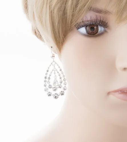 Bridal Wedding Jewelry Crystal Rhinestone Multi Teardrops Dangle Earrings Silver