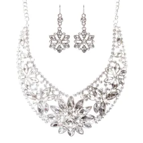 Bridal Wedding Jewelry Set Crystal Rhinestone Classic Bib Design J589 Silver