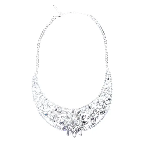 Bridal Wedding Jewelry Set Crystal Rhinestone Classic Bib Design J589 Silver