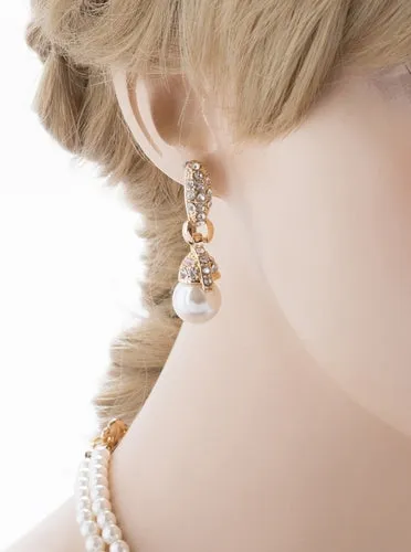 Bridal Wedding Jewelry Set Pearl Rhinestone LN Creme