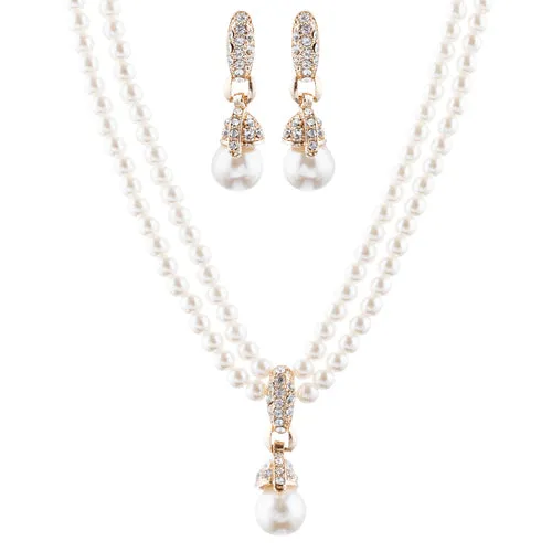 Bridal Wedding Jewelry Set Pearl Rhinestone LN Creme