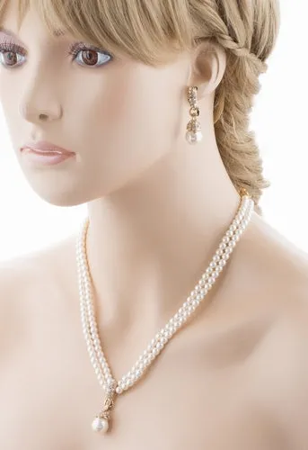 Bridal Wedding Jewelry Set Pearl Rhinestone LN Creme