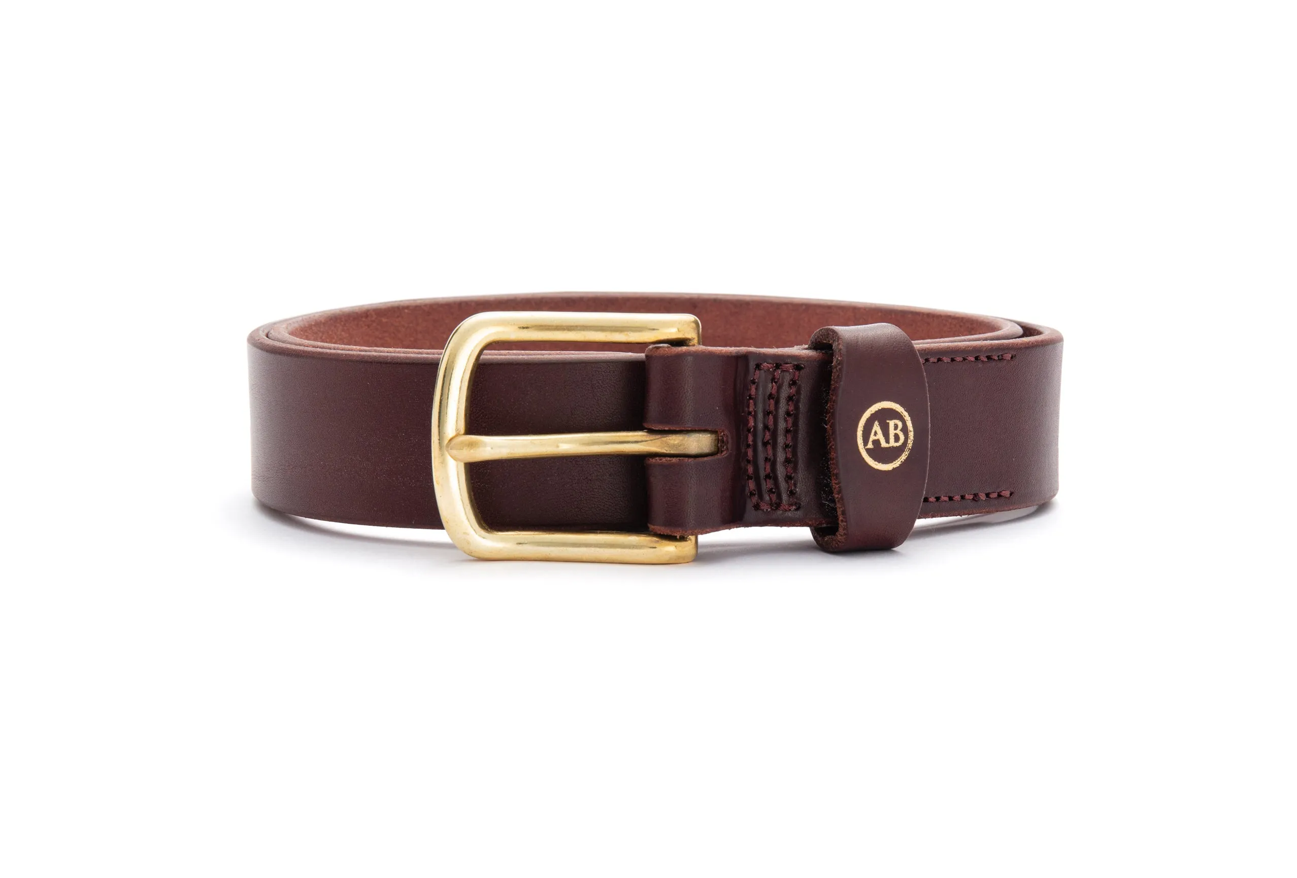 Brunett Leather Belt with Solid Brass Buckle (Dark Natural)
