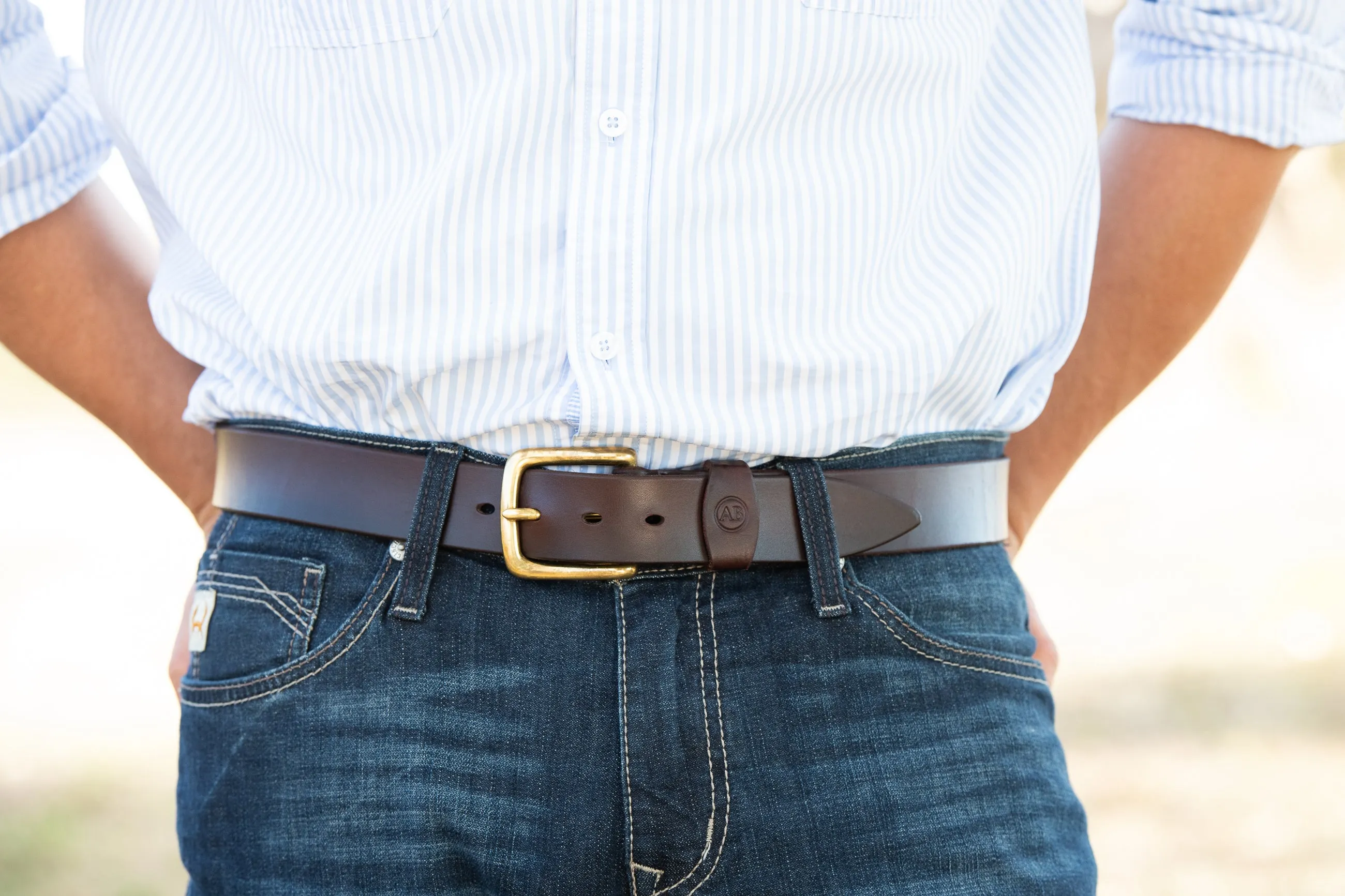 Brunett Leather Belt with Solid Brass Buckle (Dark Natural)