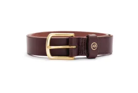 Brunett Leather Belt with Solid Brass Buckle (Dark Natural)