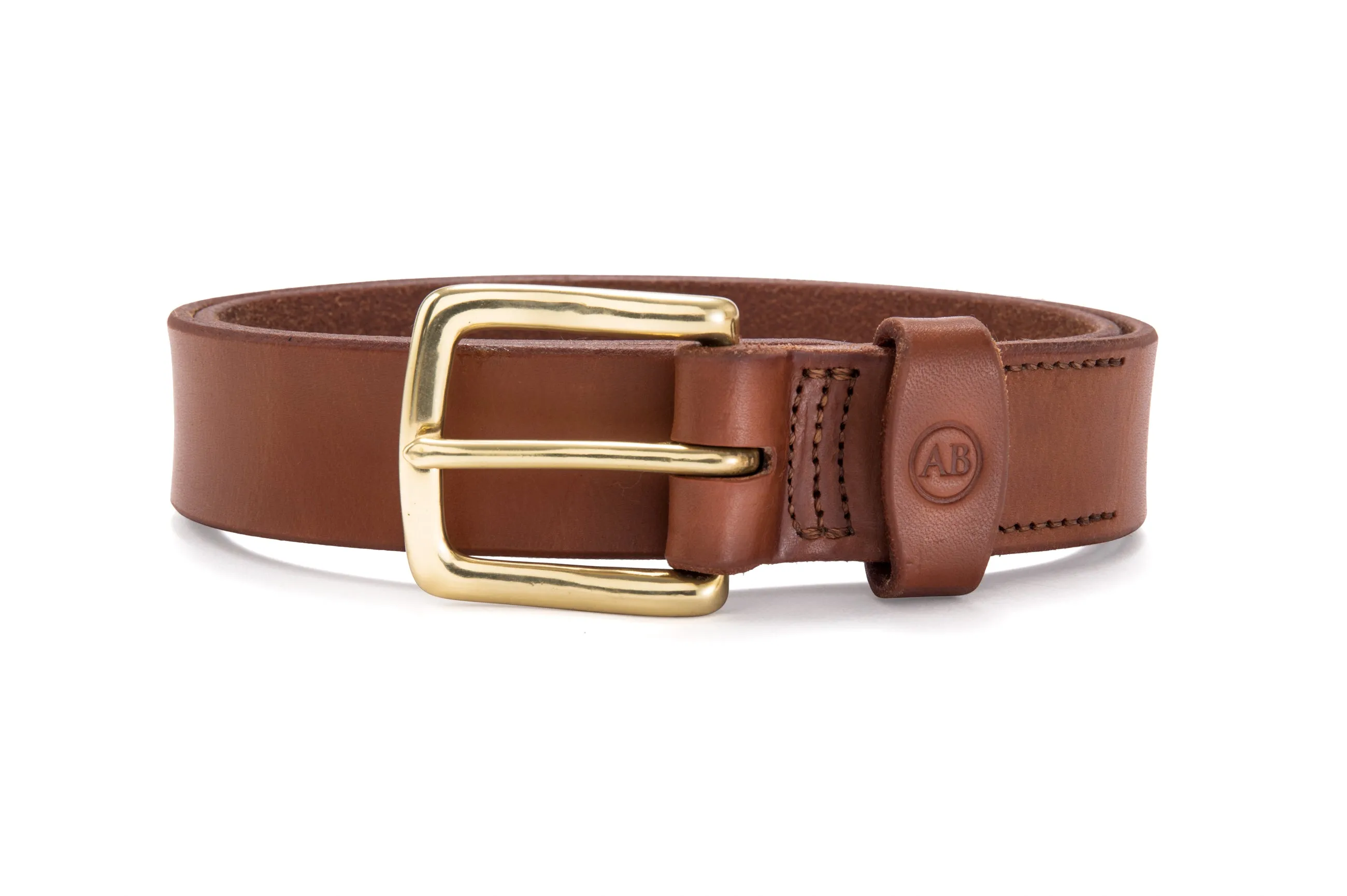 Brunett Leather Belt with Solid Brass Buckle (Natural)