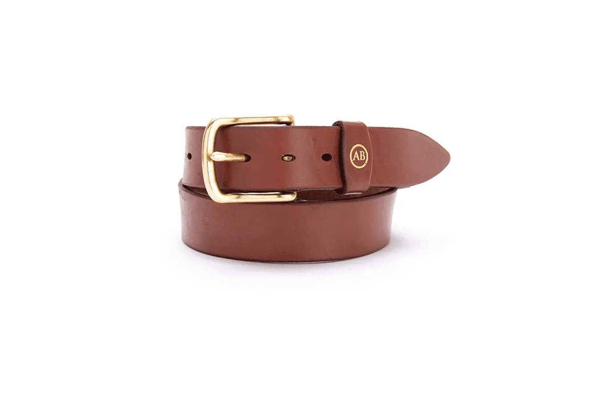 Brunett Leather Belt with Solid Brass Buckle (Natural)