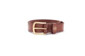 Brunett Leather Belt with Solid Brass Buckle (Natural)