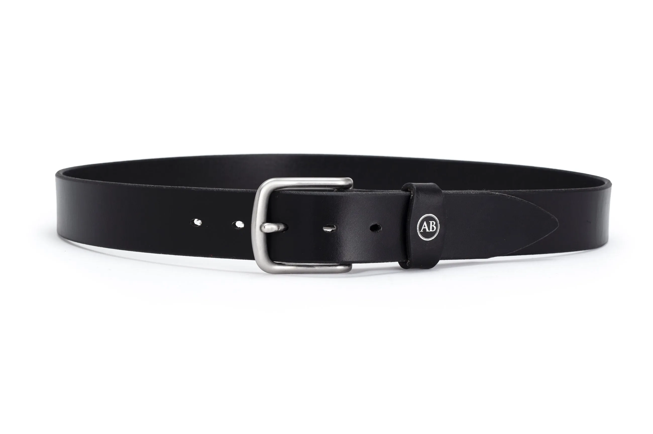 Brunett Leather Belt with Stainless Steel Buckle (Black)