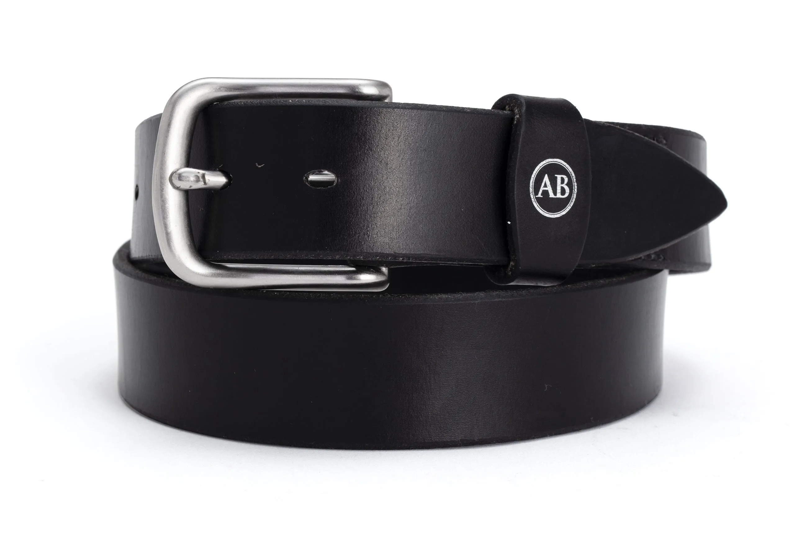 Brunett Leather Belt with Stainless Steel Buckle (Black)