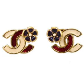 Chanel Cc Flower Piercing Earrings Gold