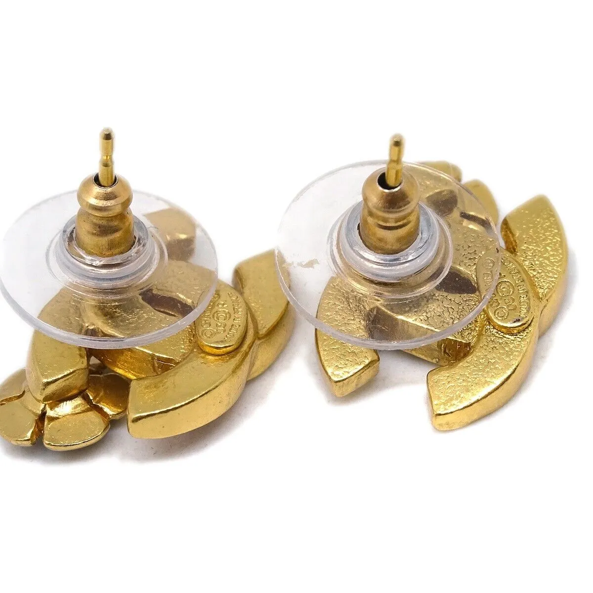 Chanel Cc Flower Piercing Earrings Gold