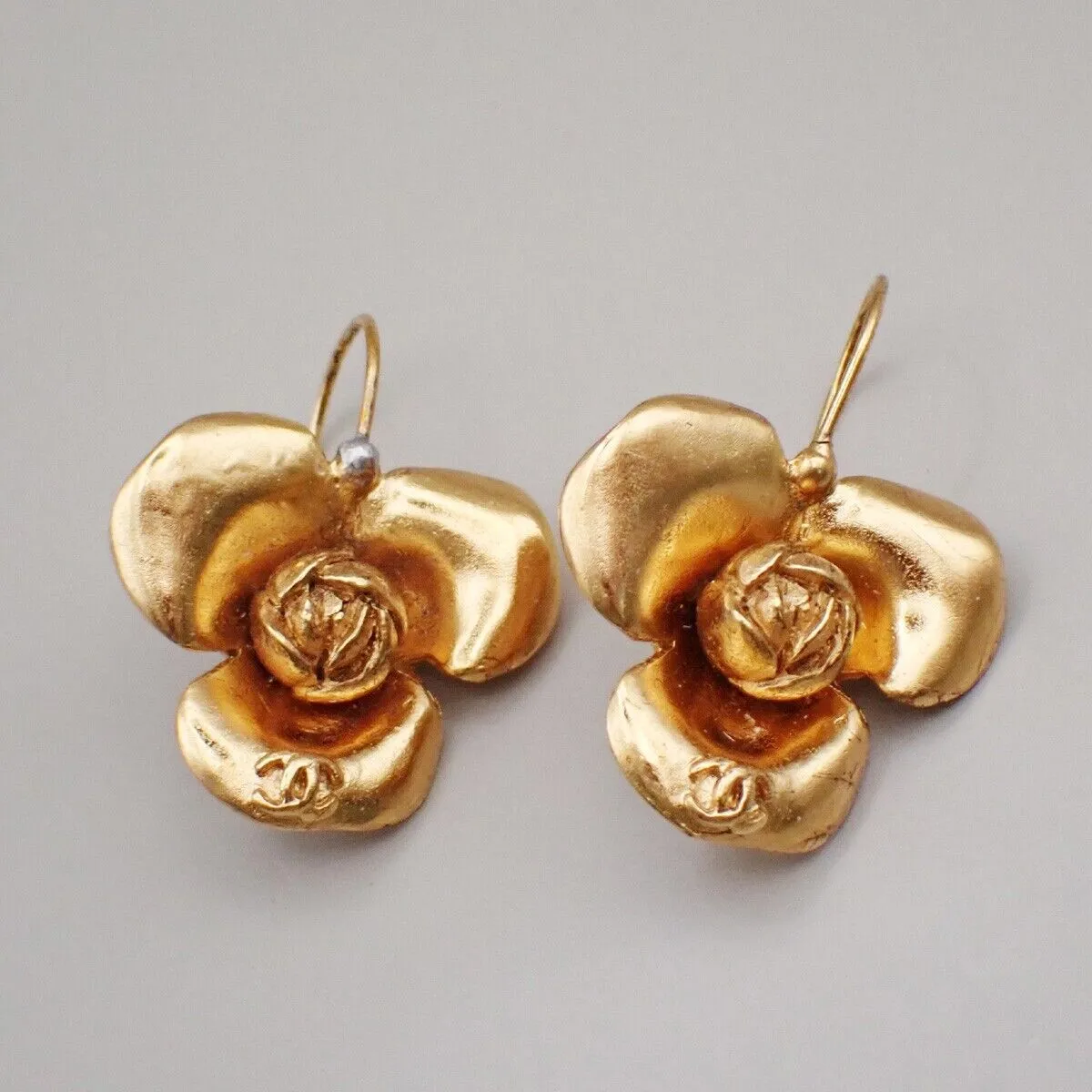 Chanel Cc Logo Camellia Motif Earrings