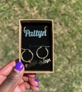 Custom Nameplate   Dangle Hoop Set