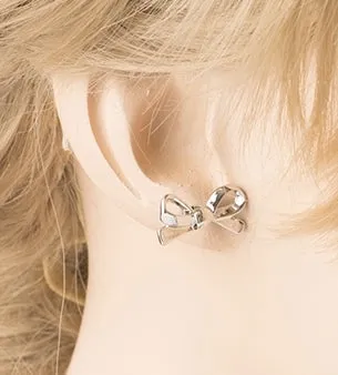 Cute Mini Bow Tie Ribbon Fashion Stud Post Earrings E615 Silver