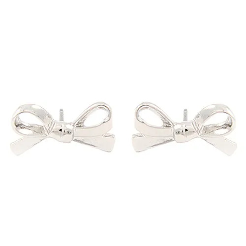 Cute Mini Bow Tie Ribbon Fashion Stud Post Earrings E615 Silver