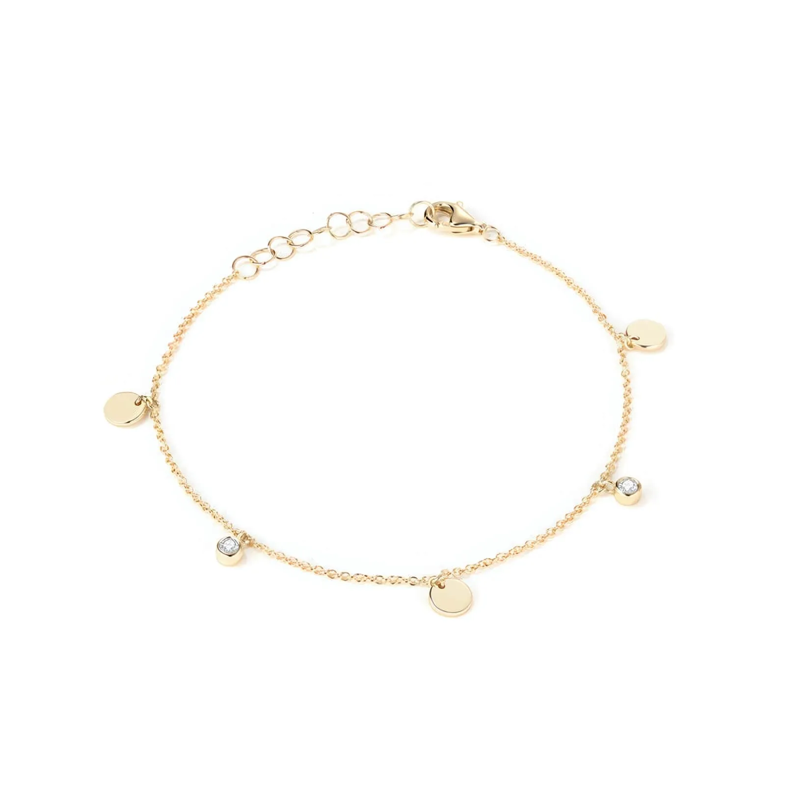Diamond Disc Charm 14K Yellow Gold Chain Bracelet