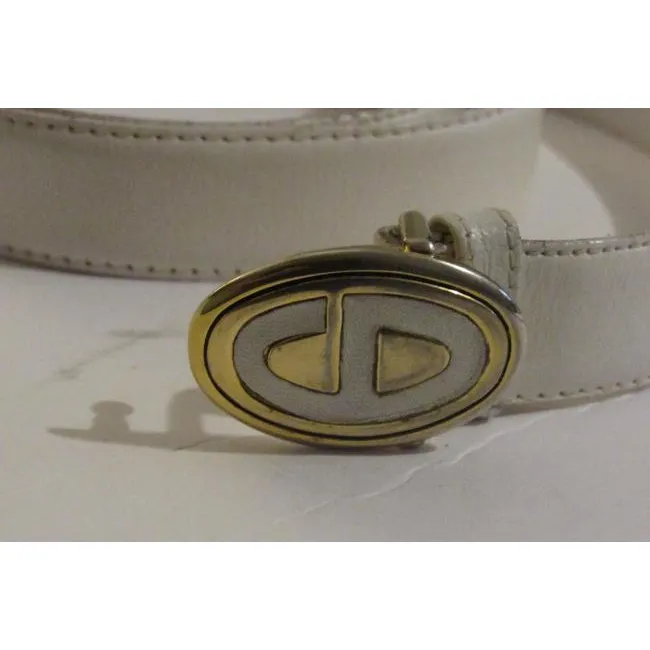 Dior Whitegold Leather With Cd Logo Buckle Belt