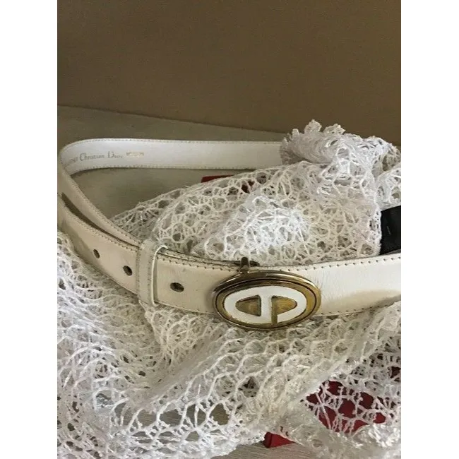 Dior Whitegold Leather With Cd Logo Buckle Belt