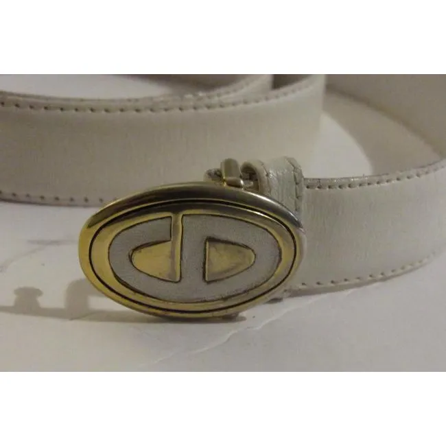 Dior Whitegold Leather With Cd Logo Buckle Belt