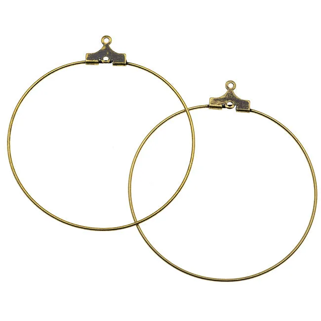 Earring Findings, Hoop Earrings with Loop 40mm Diameter, Antiqued Brass (12 pieces)